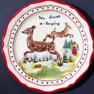 Anthropologie Nathalie Lete 12 Days of Christmas Ten Lords a- Leaping Plate NWT